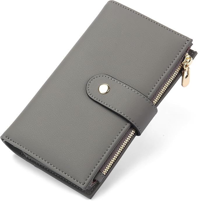 yiijay Women's Wallet RFID Blocking Leather Trifold Clutch Wallet Credit Card Holder Ladies Travel Wallet Purse with Passport/Pen Holder