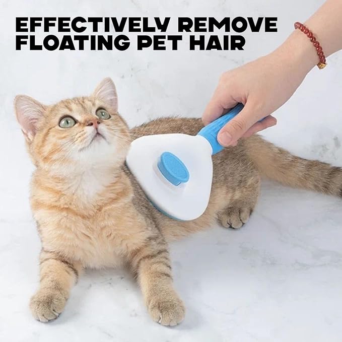 Self-Cleaning Pet Grooming Brush – Smooth Grooming Brush for Dogs and Cats, Easy Hair Removal with the Push of a Button, Gentle Shedding Remover for Small Pets (Basic Oval)