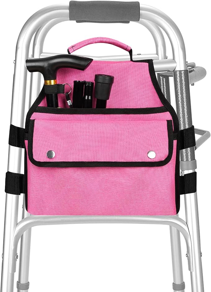 supregear Walker Side Bag, Storage Pouch w/Cup Holder for Folding Walker, Waterproof Caddy Basket for Side Bar Accessory Attachment for Seniors Elderly, Double Sided Organizer