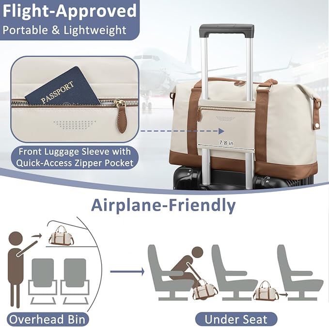 ELONGRIVER Travel Duffle Bag for Women, Weekender Bags, Hospital Bag for Labor Delivery, Lightweight Tote Duffel Overnight Bag with Luggage Sleeve, Airplane Travel Bags with Toiletry Bag,X-Large,Beige