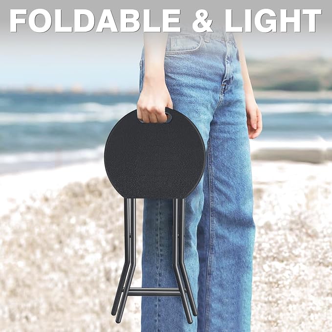 Portable Folding Chair with Handle, Heavy Duty Round Fold Stool Chair | 500lbs Capacity for Adults, 18 Inch Foldable Stool for Dorm, Kitchen, Vanity, Church and Outdoor use