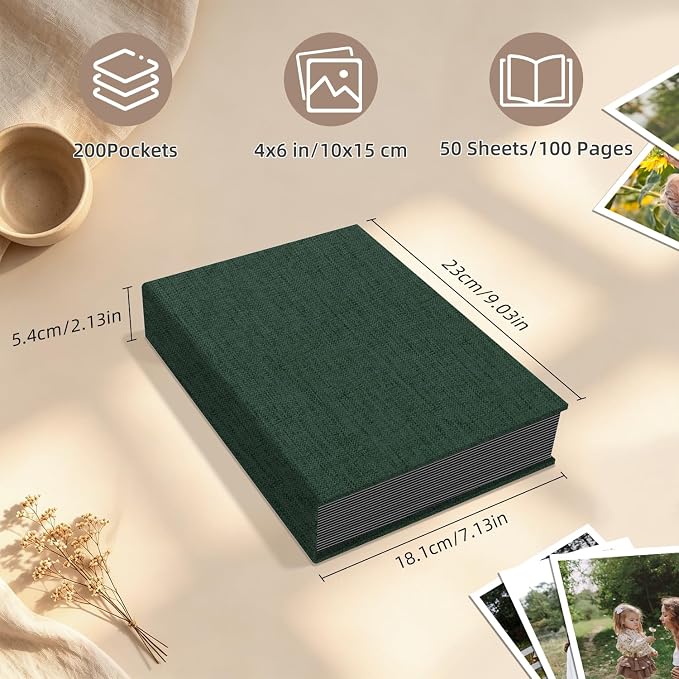 Popotop Photo Album 4x6 200 Pockets for Wedding Gifts,Linen Hardcover Picture Albums for Family Anniversary Baby Vacation Pictures