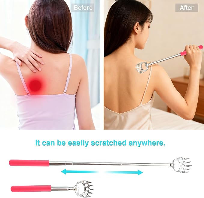 2 Pcs Back Scratcher Extendable | Metal Bear Claws Back Scratchers,Backscratche for Men, Women,Adults,Christmas Stocking Stuffers (Pink)