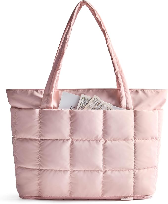 BAGSMART Expandable Tote Bag for Women, Puffer Work Tote Handbag, Quilted Carry On Bag for Travel Gym