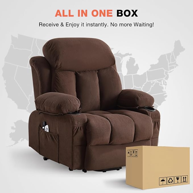 MAHOMICO Power Lift Recliner Chair for Elderly with Vibration Massage and Lumbar Heating,Electric Lift Recliner Single Sofa with Side Pocket,Two Cup Holders and USB Charge Port for Living Room