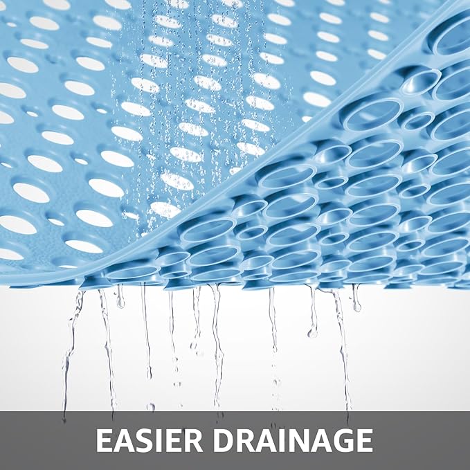 Yolife Large Shower Mat, 47" x 32" Non Slip Shower Mats for Inside Shower with Drain Holes and Suction Cups, No Odor Soft Shower Floor Mat, Blue