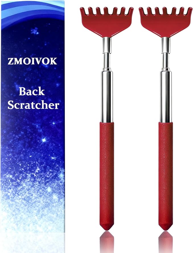 2 Pack Back scratchers Set,Stainless Steel Back Scratcher Extendable | Rubber Handles Stainless Heads,for Back,Neck,Shoulders,Beautiful Present Packaging Gifts for Thanksgiving,Christmas(Red)