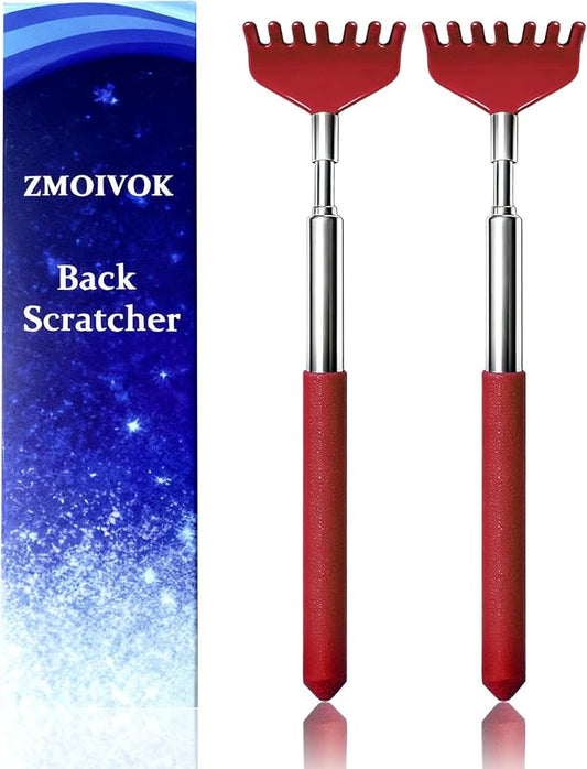 2 Pack Back scratchers Set,Stainless Steel Back Scratcher Extendable | Rubber Handles Stainless Heads,for Back,Neck,Shoulders,Beautiful Present Packaging Gifts for Thanksgiving,Christmas(Red)