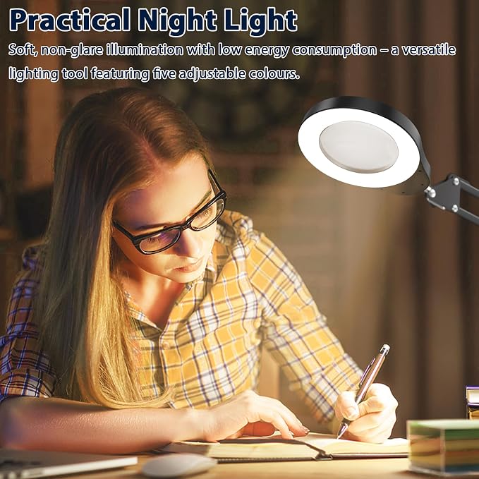 15X Magnifying Glass with Light and Stand, 84 LED Desk Magnifying Glass wtih Clamp,5 Color Modes Stepless Dimmable LED Lighted Desk Lamp for Craft Hobby Painting Reading Sewing Close Work