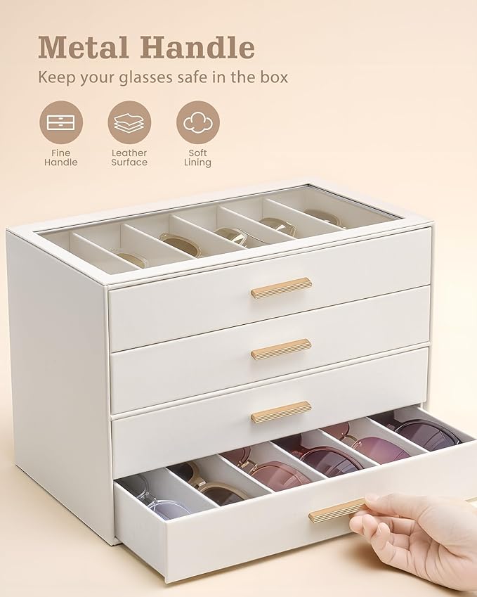 Lolalet Sunglasses Storage Box for Women, Eyewear Eye Glass Organizer with Clear Top Display Holder Case