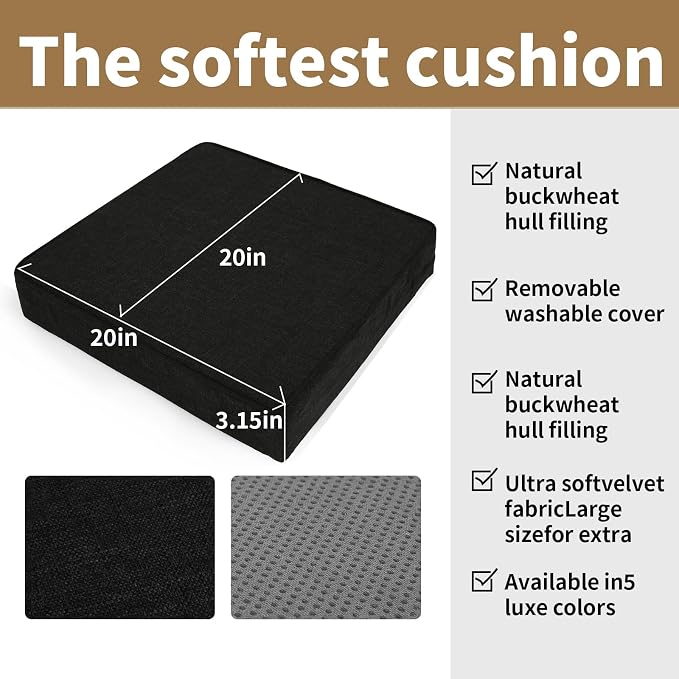 BUYUE Chair Lifting Cushion for Elderly 20" x 20" x 3", Friendly Woven Fabric High-Density Foam Recliner Chair Pad Couch Armchair Seat Cushion, Black