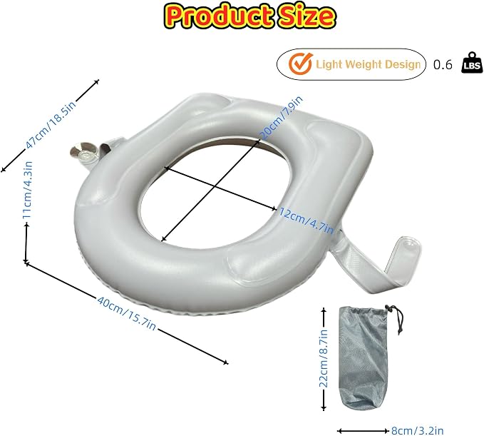 Inflatable Travel Toilet Seat Riser, Portable Toilet Seat Cushion with Suction Cups for Travel, RV, Camping - Comfortable Potty Seat (Grey)