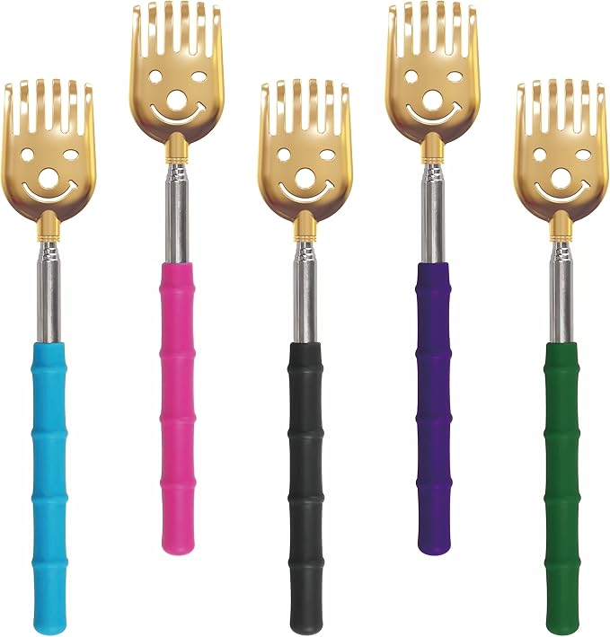 CERRXIAN 5 Pack Telescoping Back Scratcher, Portable Extendable Back Scratcher, Telescoping Metal Back Scratchers/Hand Massager with Soft Rubber Handles for Adults, Kids,Dogs