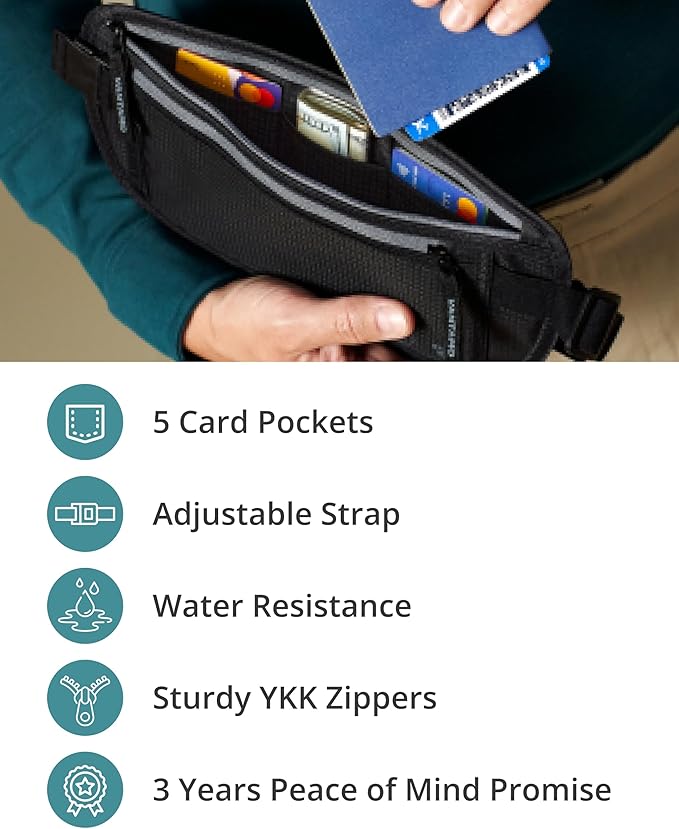 VVantamo Money Belt with RFID For Men & Women, Hidden Passport Holder for Travel, 2 Compartment Travel Fanny Pack for Women Anti Theft