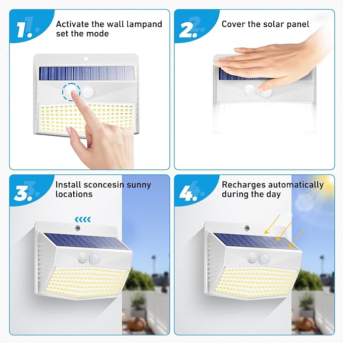 16 Pack Solar Motion Sensor Lights Outdoor Waterproof with 3 Modes | Cool White, White Frame, LED, Solar Powered, Security Lighting for Outside Wall Garden Fence Yard Deck Patio Garage