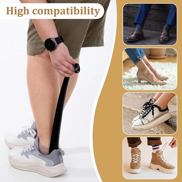 2PCS Shoe Horn Long Handle, 17" Long Shoe Horn Plastic Shoes Horns Black Shoehorn Boot Shoes Helper for Men Women