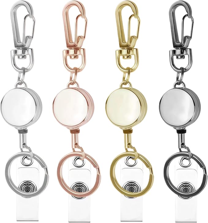 4 PCS Retractable Keychain,Key Chain Ring Badge Holder, Stretchable Hanging Lanyard with Carabiner Hook
