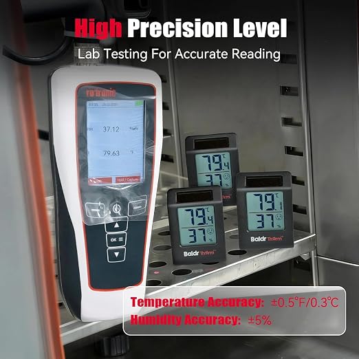 2.2'' Digital Thermometer and Hygrometer Meter, Solar-Powered Indoor Temperature Sensor Humidity Monitor, Humidity Gauge for Baby Rooms, Bedrooms, Home, Office, and Wine Cellars, Black, 2Pack
