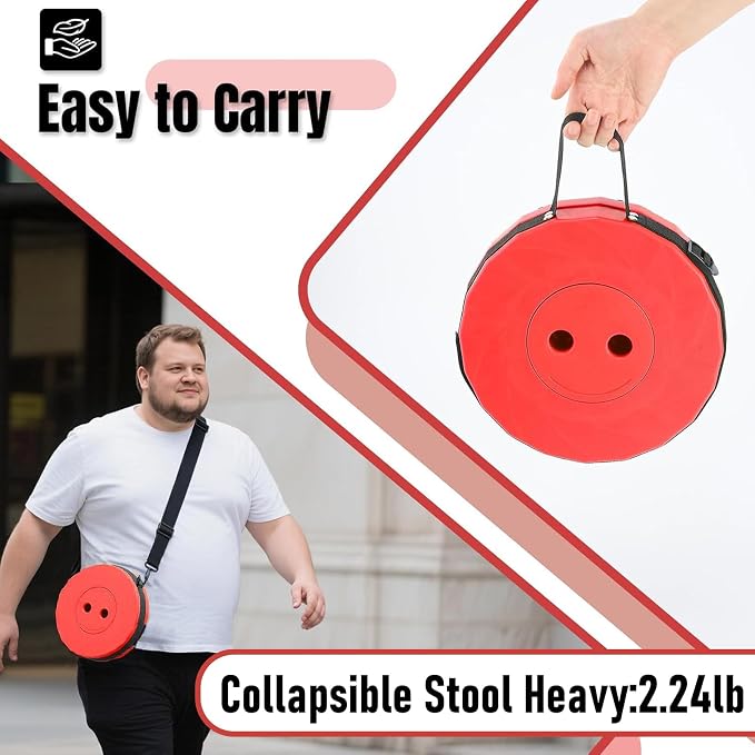 Doseno Portable Stool for Adults, Collapsible Stool, Portable Seat, Red | Upgraded foldable stool, thick PP; portable folding stool with telescoping and retractable design for fishing, hiking and BBQ