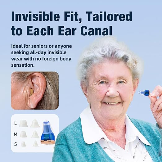 Hearing Aids, Rechargeable Hearing Aids for Seniors Adults with Noise Cancellation,A Pair Completely-in-Canal (CIC) Invisible OTC Hearing Amplifier, Red Blue