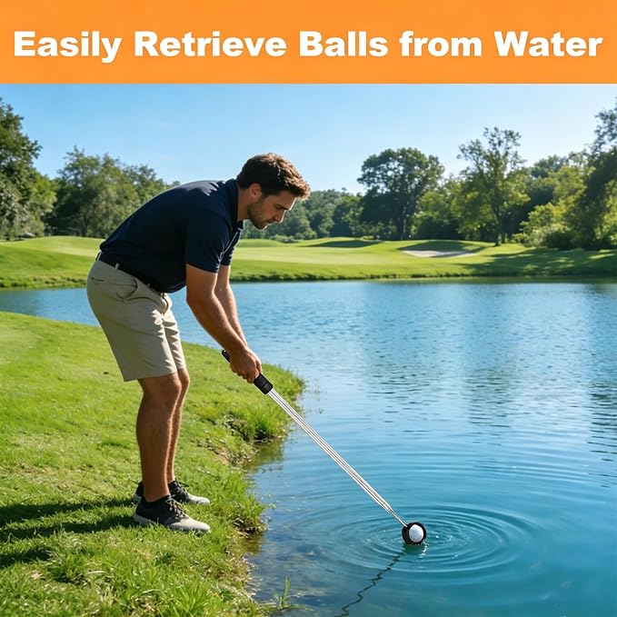 Golf Ball Retriever Telescopic, 9Ft Golf Ball Retriever for Water, Professiona Stainless Steel Ball Retriever Tool Golf, Light Weight Double Sided Golf Ball Grabber, Golf Accessories Gifts