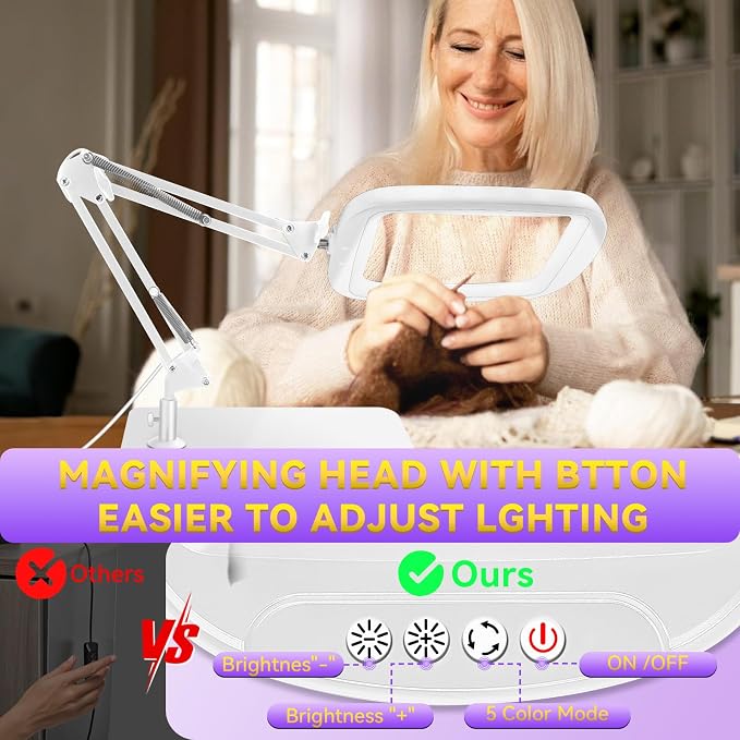 10X 30X Extra Large Magnifying Glass with Light and Stand 7-inch | 5 Color Modes Dimmable,Lighted Magnifier,Rectangle Hands-Free Magnifying Glass Desk Lamp for Reading Craft Close Work LB