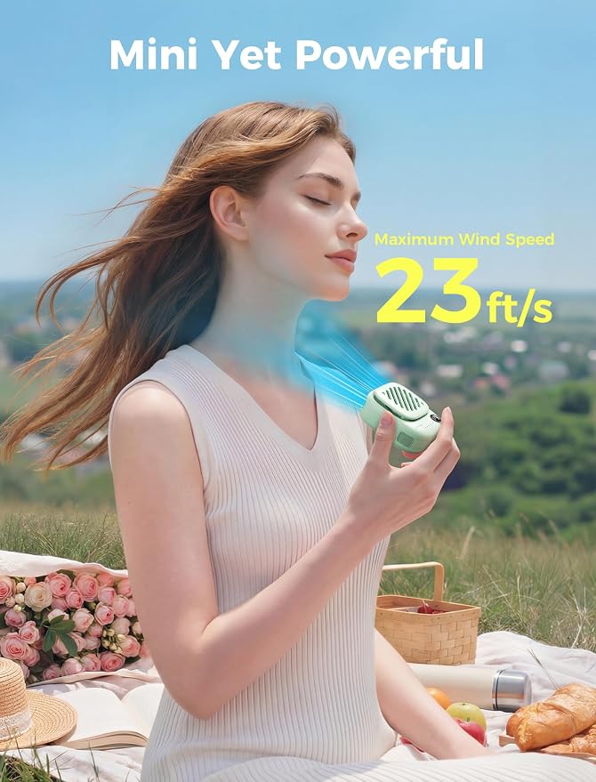 Aecooly Mini Portable Neck Fan, Mighty Hands Free Fan, Magnetic Fit | USB Rechargeable [10H Max Cooling Time], Personal Battery Powered, Pocket for Travel, Summer, Gifts for Women -Green