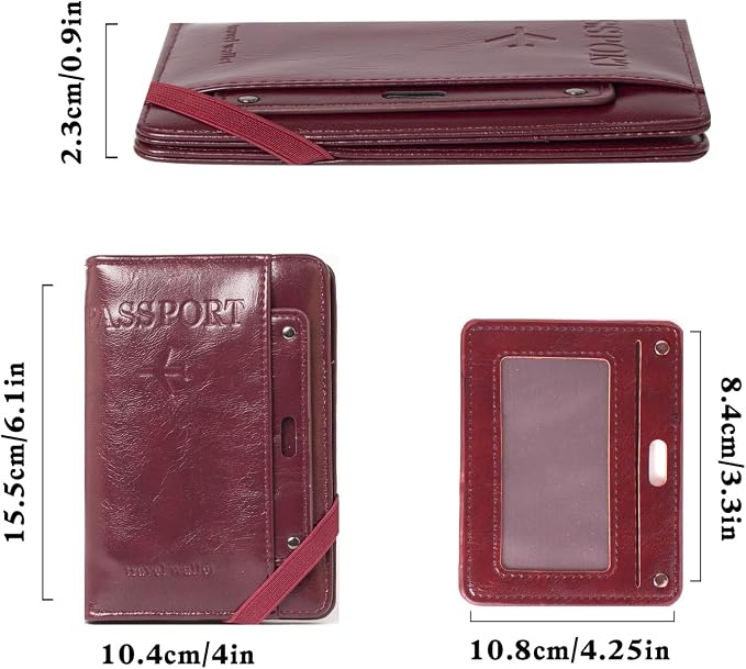 RFID Passport Wallet, RFID Passport Holder for Wallet, Essential Travel Anti-Theft Wallet Storage Case, Anti-Theft Protective Case，Burgundy