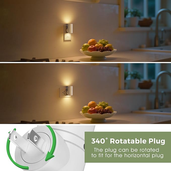 L LOHAS LED Night Light, Soft White 3000K, Light Sensor, White Shade,4 Pack | 50/100LM Dimmable, Plug into Wall, Rotating Nightlight Plug in Wall, Adults Kids Hallway Bedroom Bathroom Stairway Kitchen