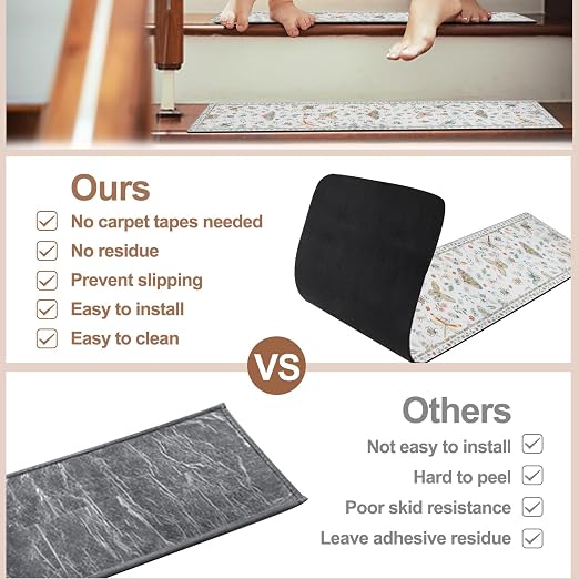 OJIA Insect Stair Treads Non-Slip Stair Runners for Wooden Steps 4PC 30"x8" | Indoor Stair Runner Carpet Stair Treads for Wood Stairs Mats Staircase Step Treads for Kids & Dogs, Stair Covers, Beige
