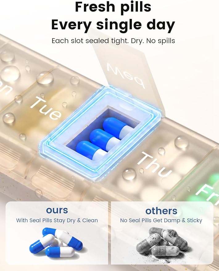7 Day Pill Organizer, 1 Time a Day Pill Case, Weekly Medicine Box Travel, Dosey Medication Container for Vitamin Meds Supplement Tablet Dispenser Storage Holder Arthritis Friendly Easy Open