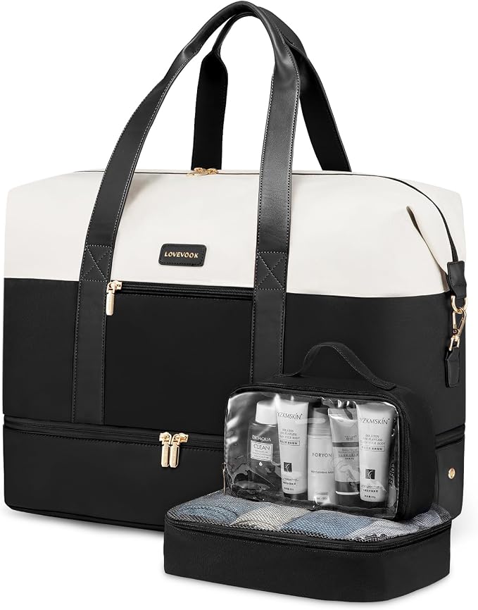 LOVEVOOK Weekender Bag for Women, Large Duffle Bag for Travel with 2 Packing Cubes, Carry on Overnight Bag with Shoe Compartment, Mom Hospital Bags for Labor and Delivery