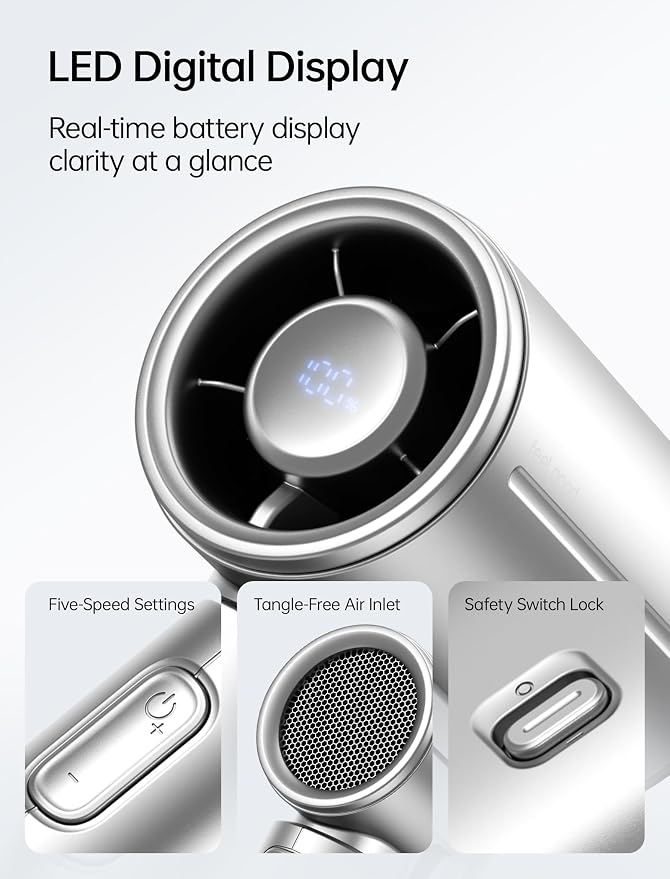 JISULIFE Handheld Fan Life9S - Sleek Chrome: Turbo Power, 22 Hours Cooling | LED Display, 5000mAh, 5-Speeds, Mini Portable Fan for Travel, Cruise, Concerts, Trendy Gifts for Women Men -Silver