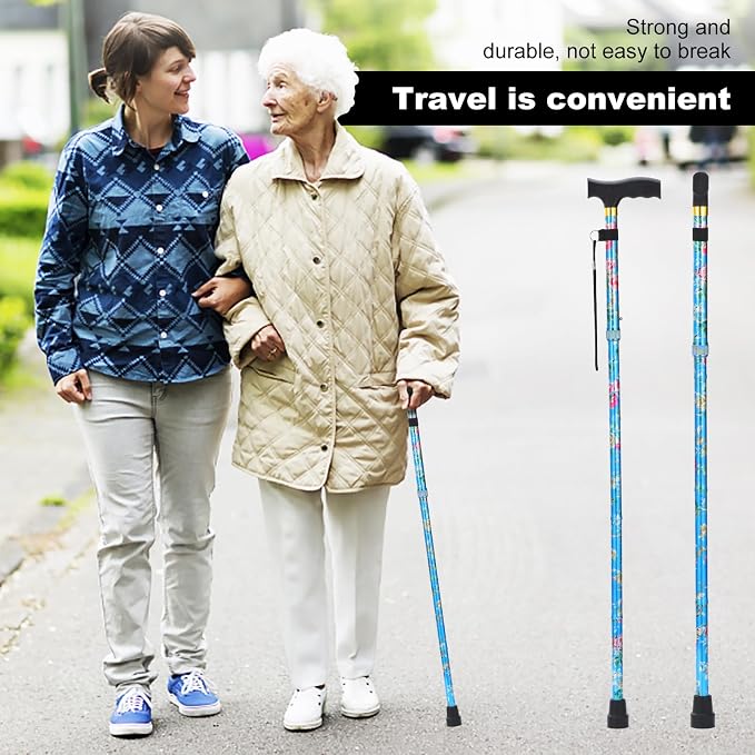 PARLORA Walking Cane for Women and Men, Collapsible, Lightweight, Sleek, Foldable Folding Cane | Walking Sticks for Seniors & Adults with Comfortable T-Handle