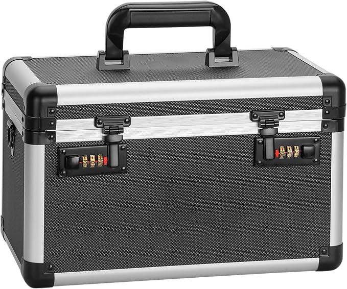 Medicine Box with Combination Lock - 13.4"x7.6"x8.2" First Aid Safe Medication Storage Case, Personal Items Safe Case for Hospital & Home & Outdoor 【Tactical Black,No Tray】