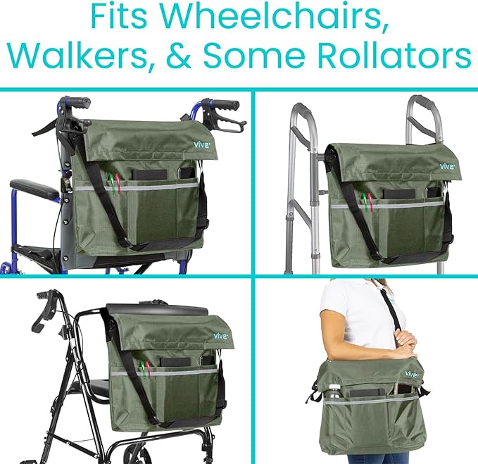 Vive XL Wheelchair Accessories Bag - Waterproof, Scratch-Resistant, Double-Stitched, Machine Washable for Adults, Seniors, 15 Colors - Storage Walker Backpack to Hang on Back of Wheel Chair