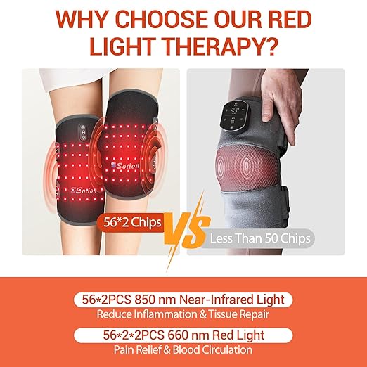 Red Light Therapy & Vibration Massage Knee Brace- 660nm&850nm Red Light Therapy Heated Device for Knee/Joint/Elbow/Shoulder Pain Relief, Faster Recovery- Infrared Light Therapy for Faster Recovery - Great for Athletes & Beyond