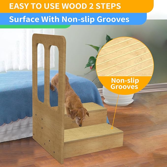 Wooden Two Steps with Handle, Large 2 Steps Stool for high Bed, Solid Wood 2 Steps to get in& Out of Bed Easily for Elderly(25.4" L*11.0" H)