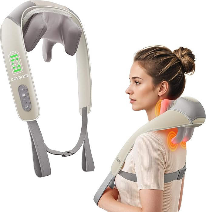 Cordless Neck Massager with Heat, FSA Eligible HSA 4D Deep Kneading Neck Shoulder Massager for Pain, Wireless Shiatsu Back Massager Pillow, Gifts for Men, Women Rechargeable