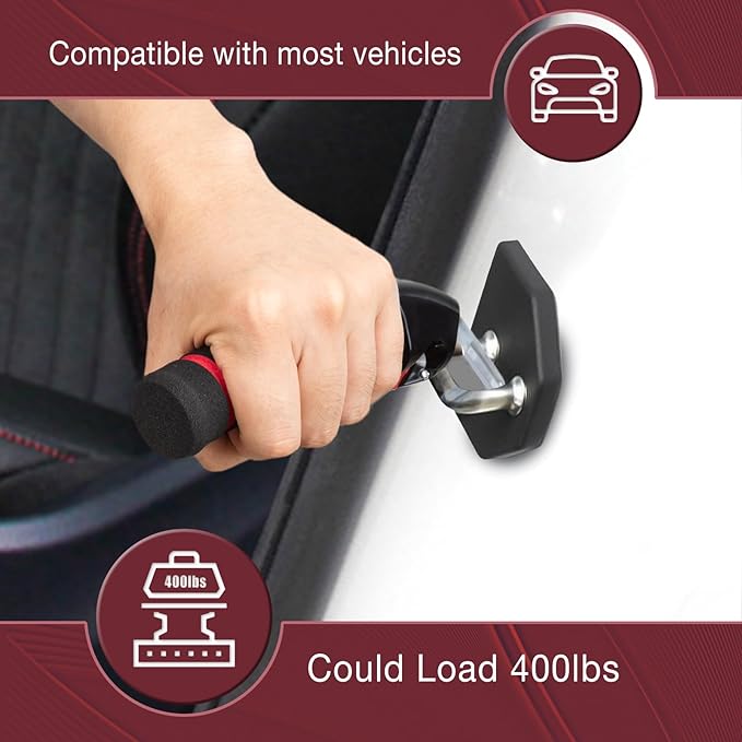 Car Door Handle for Elderly Car Assist Support Handle Multifunction Car Door Latch Bar for Seniors and Handicapped Red