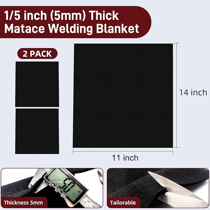 2 Pack 11x14 Inch Welding Blanket Fireproof Welding Pad, 5mm Thickened Fire Resistant Carbon Felt, Flame Retardant Fabric, Heat Shield Resistant Mat for Soldering, Firepit, Grill, Welding Supplies