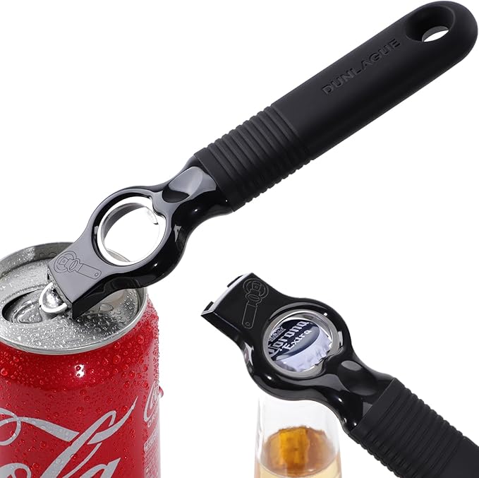 2-Pack Magnetic Beer Bottle Opener & Soda Can Opener, 2-in-1 Bottle Opener and Can Tab Opener Tool for Bartender, Long Nails, Arthritis, Seniors, Silicone Handle with Build in Magnet - Black