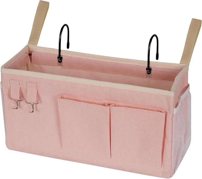 Bedside Caddy Bedside Storage Bag for Headboards/Bunk Bed | Hanging Bed Caddy with Hooks fits Bunk bed Hospital Beds Dorm Bed Rails, Essentials for Phones, Books, Remotes, Water Bottles