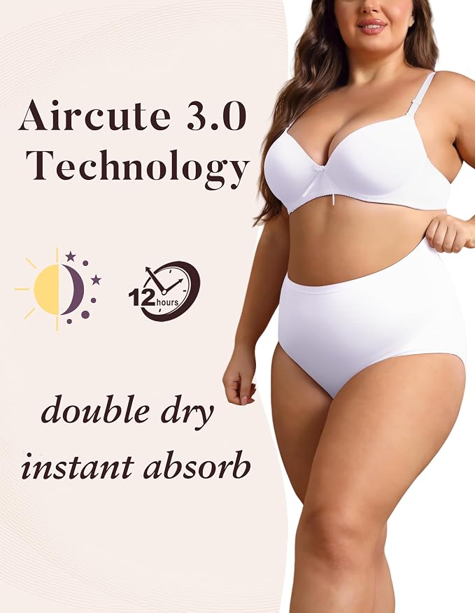 AIRCUTE Washable Urinary Incontinence Protective Underwear for Women Leak Proof Absorbent Reusable Panties 60ML 1 Pack (White, 4X-Large)