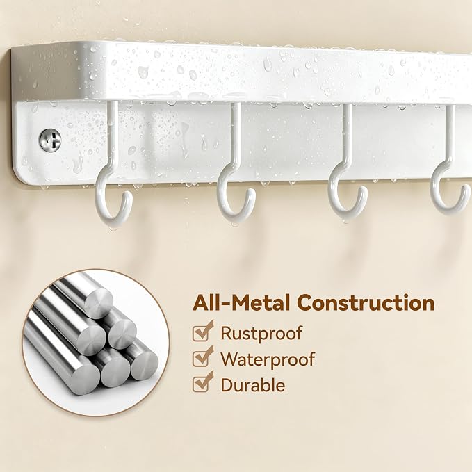 niffgaff White Key Holder Wall Mount, Stainless Steel Self Adhesive Hooks Rack with Shelf, No Drill Key Hanger for Door and Wall