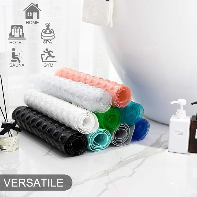 TEESHLY Bathtub Mats for Shower Tub, Extra Long Non-Slip 39 x 16 Inch Bath Mat with Drain Holes and Suction Cups, BathMat for Bathroom with Machine Washable (Clear Brown)