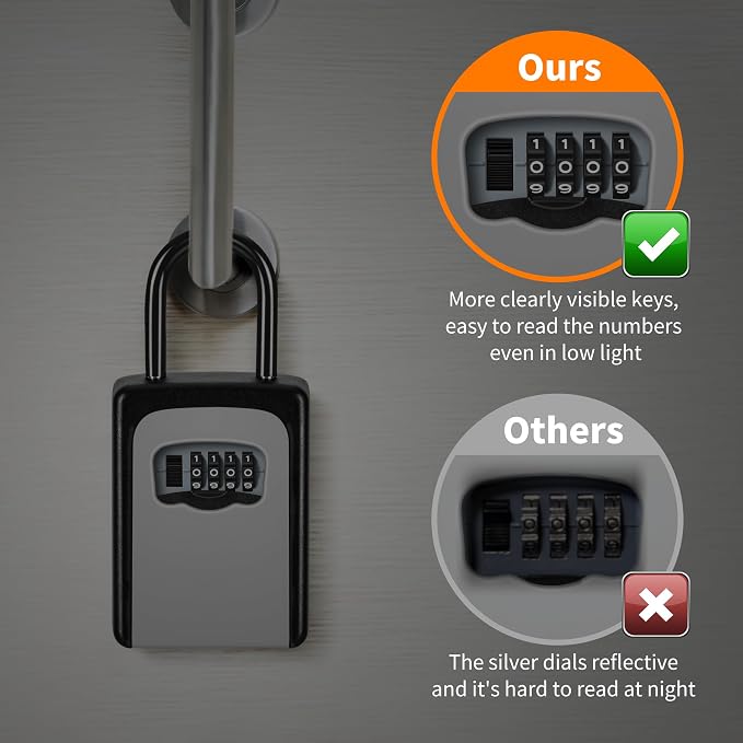 Portable Key Lock Box, Upgrade Clearly Visible Numbers, Lock Box Wall Mounted for House Key, 5 Key Capacity, Weatherproof Resettable Code (White, 4)