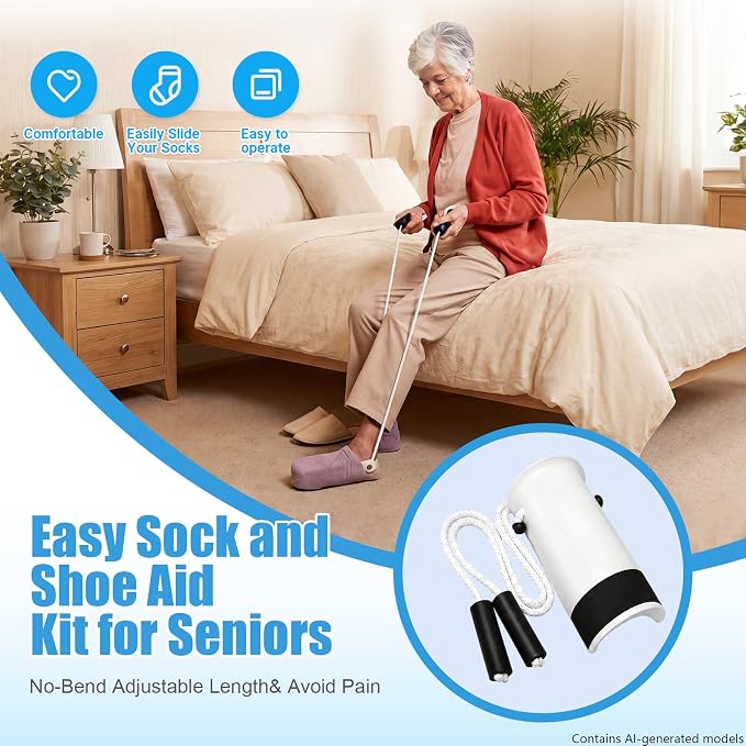 Sock Aids for Putting On Socks Kit,Sock Helper for Seniors with Adjustable Shoe Horn,Sock Assistant Device No Bending Easy Put on Socks Without Bending for Elderly, Disabled,After Surgery Recovery
