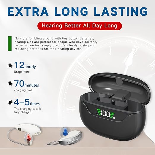 Rechargeable Hearing Aids for Seniors with Noise Reduction|OTC Hearing Aids for People with Mild Moderate Severe Hearing Loss| Automatic Noise Cancelling Comfortable Design and Wear - Black