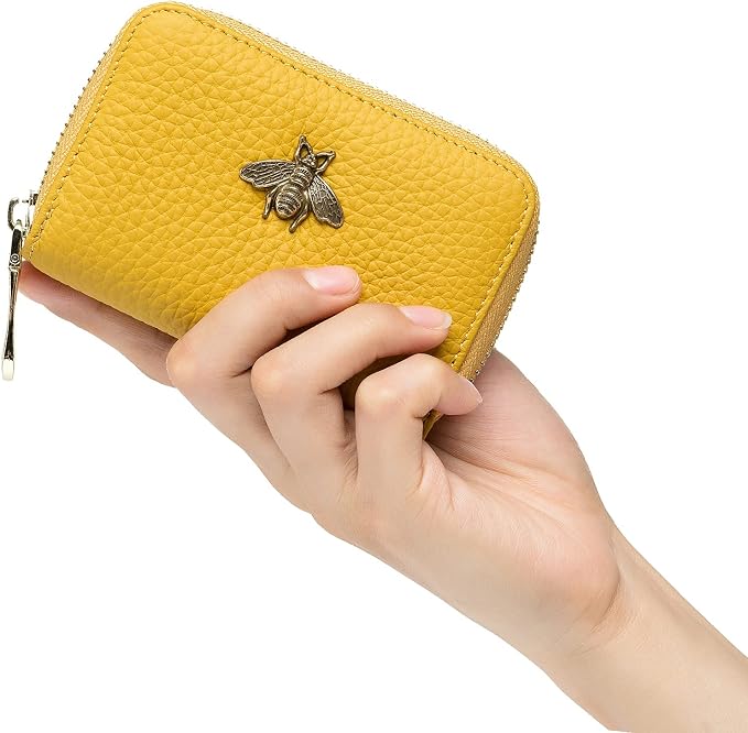 imeetu RFID Credit Card Holder, Small Card Wallet Women, Leather Card Case | Genuine Leather Women's Card & id Cases, Change Coin Purse with Zipper Keychain id Window, 20 Colors & 3 Styles, Daily, Gifts